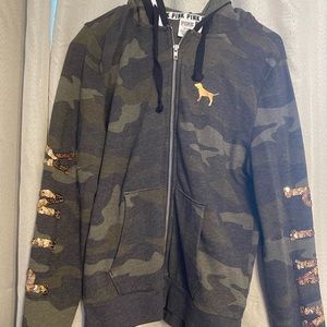 Pink camo and rose gold sequin hoodie